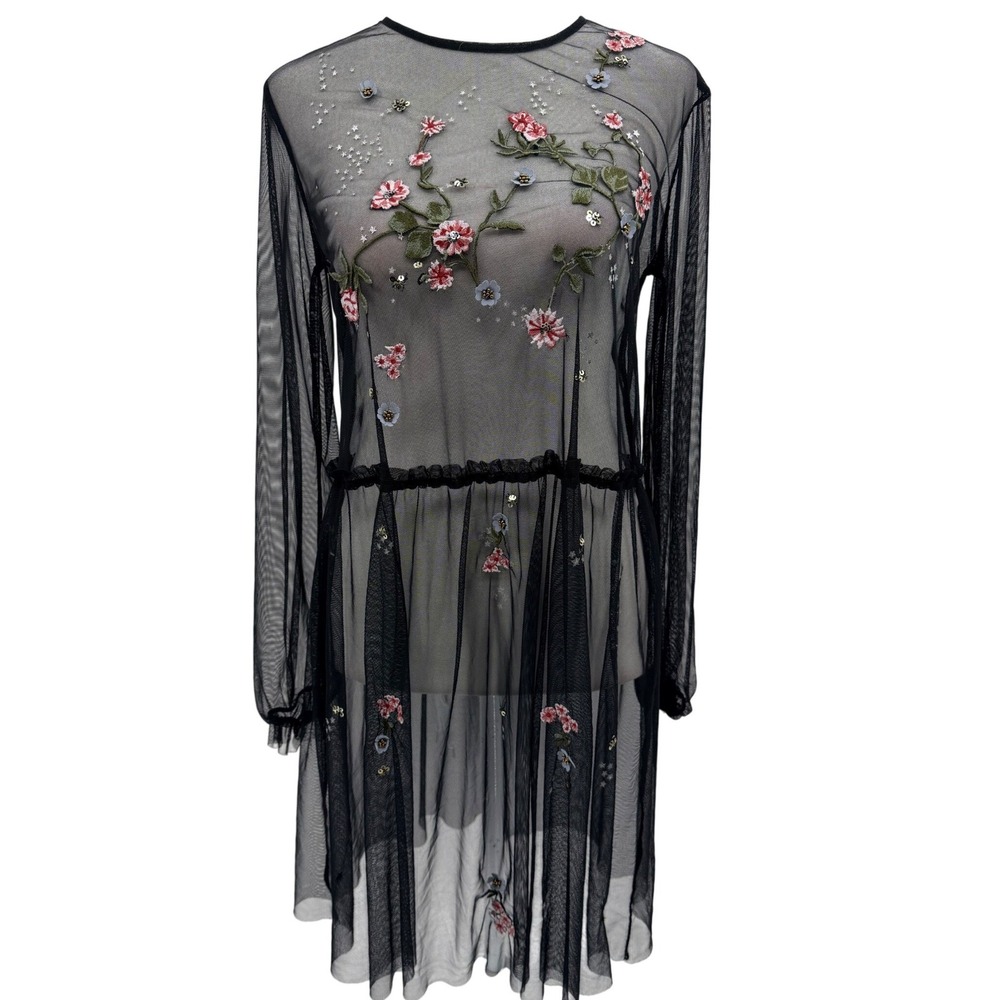 Divided‎ Sheer Tulle Sheath Dress Embroidered Embellished Black 4 Dark Romantic